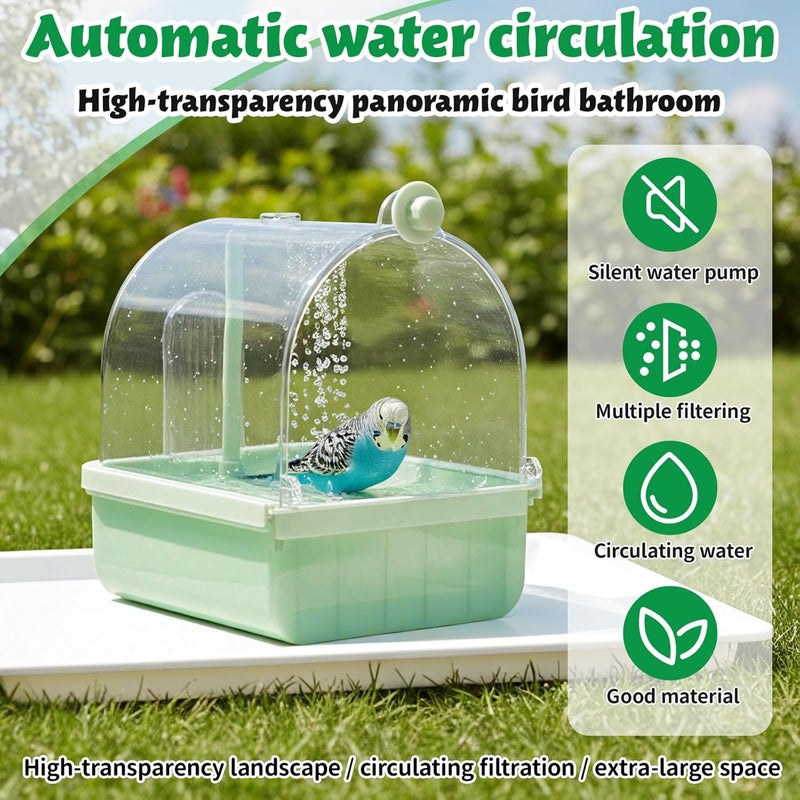 Maxdot Automatic Bird Baths for Cage Parakeet Bath with Pump Indoor Parrot Bathtub with Shower Running Water, Motion Sensor, Filter for Pet Birds Budgies Lovebirds Finches Cockatiels Cockatoos, Green - Image 3